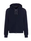 Brunello Cucinelli Techno Cotton Interlock Zip-front Hooded Sweatshirt In Blue