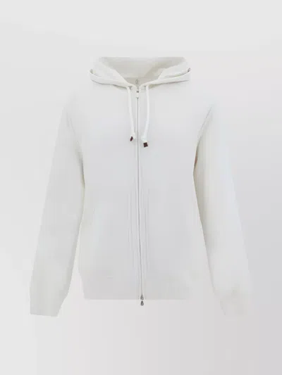 Brunello Cucinelli Cotton Hoodie With Drawstrings And Patch Pockets In White