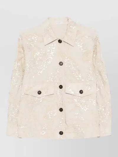 Brunello Cucinelli Cotton Jacket Straight Cut Collared Neck Pockets In Multi