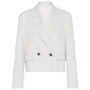 Brunello Cucinelli Double-breasted Short Blazer In White Linen And Cotton