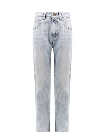 Brunello Cucinelli Cotton Jeans With Back Leather Logo Patch In Grey