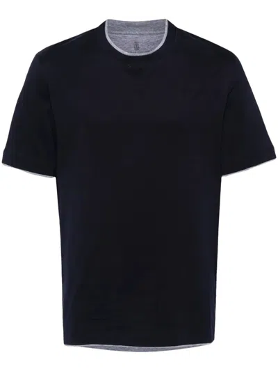 Brunello Cucinelli Cotton Jersey Crew Neck T-shirt With Faux-layering In Black
