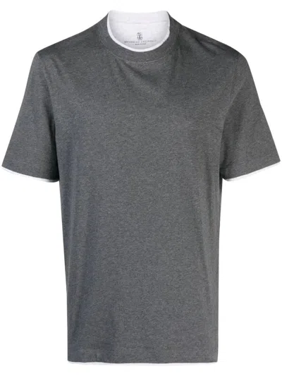Brunello Cucinelli Cotton Jersey Crew Neck T-shirt With Faux-layering Clothing In Gray
