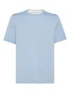 Brunello Cucinelli Cotton Jersey Crew Neck T-shirt With Faux-layering Clothing In Blue