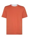 Brunello Cucinelli Cotton Jersey Crew Neck T-shirt With Faux-layering Clothing In Orange