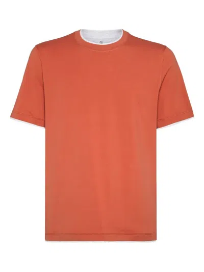 BRUNELLO CUCINELLI COTTON JERSEY CREW NECK T-SHIRT WITH FAUX-LAYERING