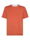 Brunello Cucinelli Cotton Jersey Crew Neck T-shirt With Faux-layering Clothing In Orange