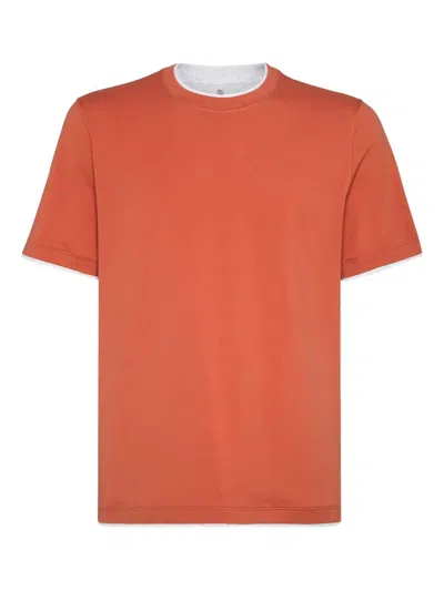 BRUNELLO CUCINELLI COTTON JERSEY CREW NECK T-SHIRT WITH FAUX-LAYERING