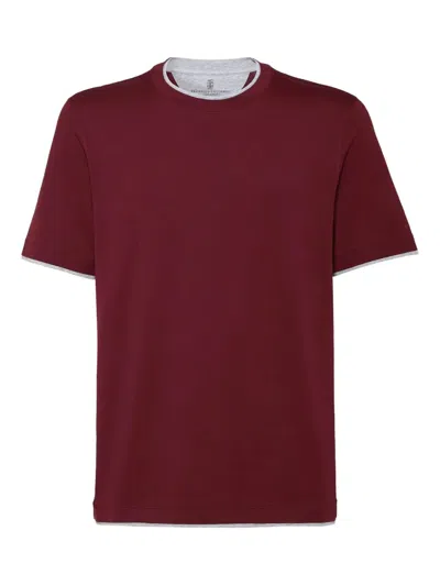 BRUNELLO CUCINELLI COTTON JERSEY CREW NECK T-SHIRT WITH FAUX-LAYERING