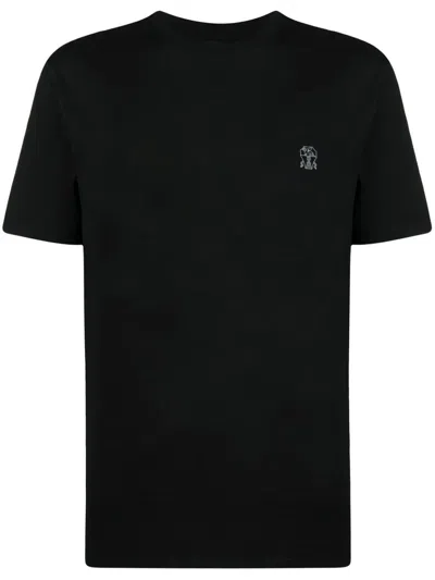 Brunello Cucinelli Cotton Jersey Crew Neck T-shirt With Logo Clothing In Black