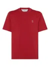 Brunello Cucinelli Cotton Jersey Crew Neck T-shirt With Logo Clothing In Red