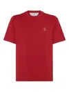 Brunello Cucinelli Cotton Jersey Crew Neck T-shirt With Logo Clothing In Red