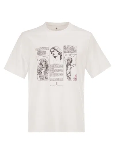 Brunello Cucinelli Cotton Jersey Crew Neck T-shirt With Print In White