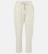 Brunello Cucinelli White Pants With Elastic Drawstring Waist And Monile Detail On The Pockets In Cotton Woman In Beige