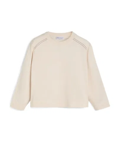 Brunello Cucinelli Cotton Jersey Long Sleeve T-shirt With Monili In Gray