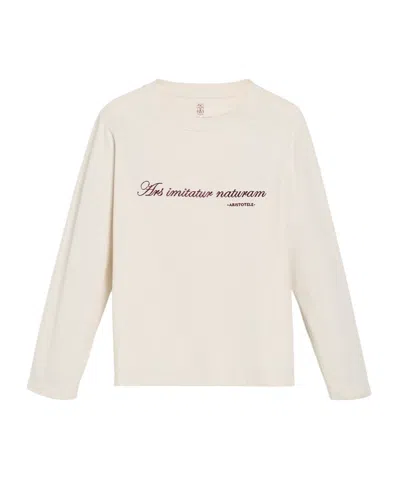 Brunello Cucinelli Kids' Cotton Jersey Long-sleeve T-shirt With Embroidery In Neutral