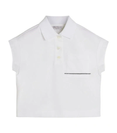 Brunello Cucinelli Kids' Monili-trim Sleeveless Cotton Polo Shirt In White