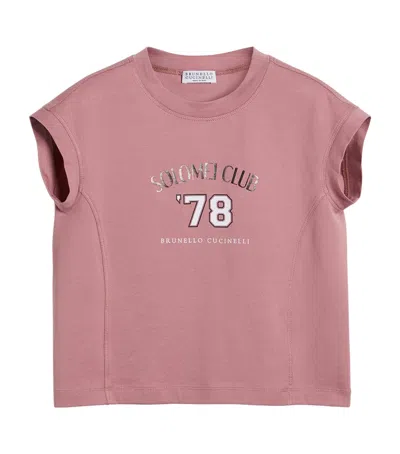 Brunello Cucinelli Kids' Cotton Jersey Printed T-shirt In Pink