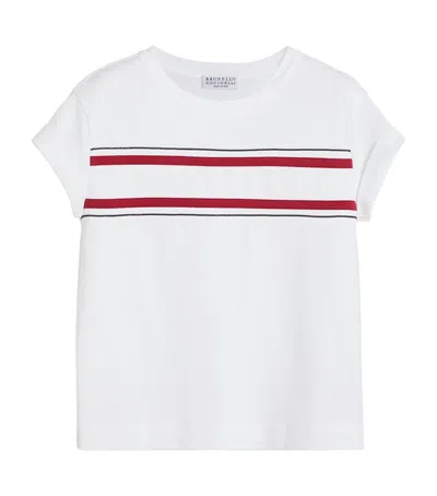 Brunello Cucinelli Kids' Cotton Jersey Stripe T-shirt In White