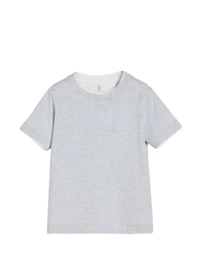Brunello Cucinelli Kids' Cotton Jersey T-shirt With Faux-layering In Gray