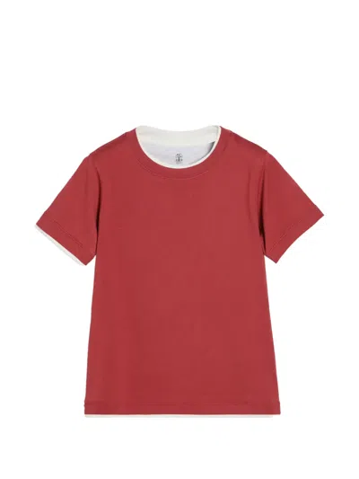 Brunello Cucinelli Kids' Cotton Jersey T-shirt With Faux-layering In Red