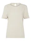 Brunello Cucinelli Striped Crew Neck T-shirt With Keyhole Detail In Neutral