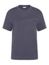 Brunello Cucinelli Navy Blue Solid Crew Neck T-shirt In Blue