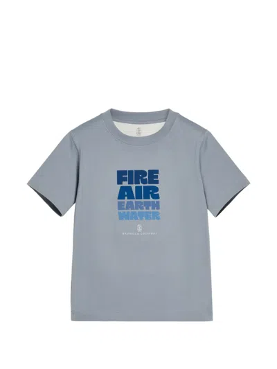 Brunello Cucinelli Kids' Cotton Jersey T-shirt With Print In Blue