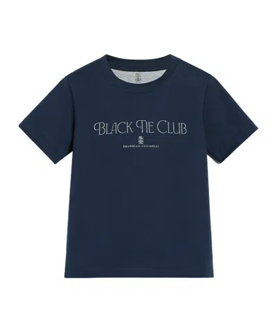 Brunello Cucinelli Kids' Cotton Jersey T-shirt With Print In Blue