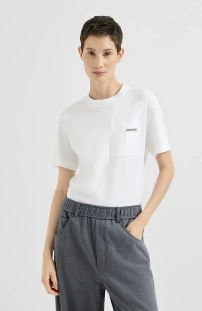 Brunello Cucinelli Cotton Jersey Short-sleeve T-shirt With Monili Tab Pocket In White