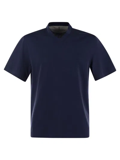 Brunello Cucinelli Cotton Jersey V-neck T-shirt In Blue