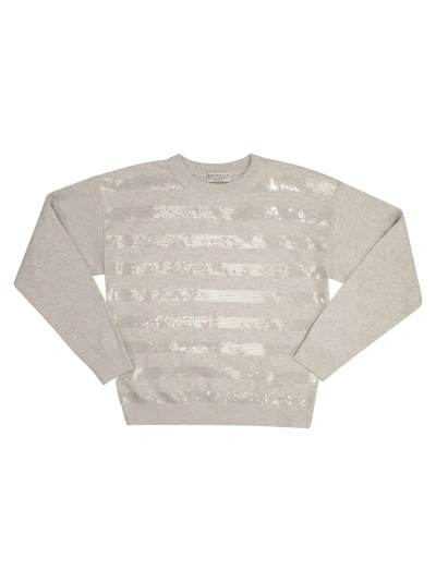 Brunello Cucinelli Kids' Cotton Jersey With Sparkling Stripes In Grey