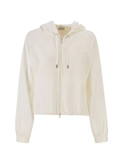 Brunello Cucinelli Women Hooded Zip-up Sweatshirt In Technical Cotton Jersey In Neutral