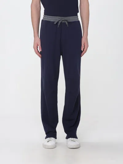 Brunello Cucinelli Cotton Jogging Trousers With Elasticated Drawstring Waist In Blue