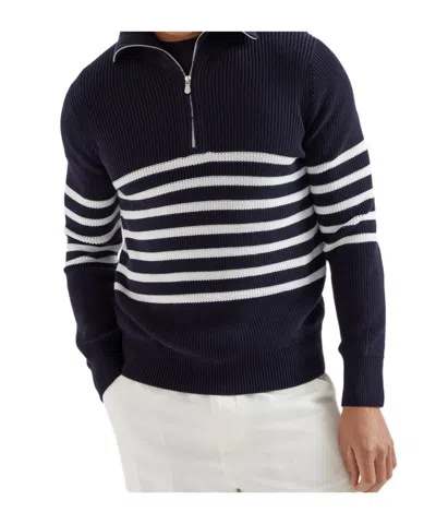 BRUNELLO CUCINELLI BRUNELLO CUCINELLI HALF-ZIP ENGLISH RIB STRIPED JUMPER