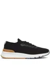 Brunello Cucinelli Cotton Knit And Semi-polished Calfskin Runner Sneakers Shoes In Black