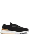 Brunello Cucinelli Cotton Knit And Semi-polished Calfskin Runner Sneakers In Black