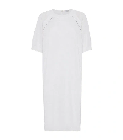 Brunello Cucinelli Women's Cotton Knit Dress With Shiny Piping In White