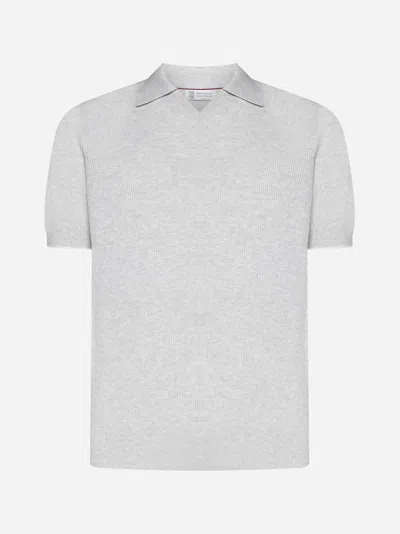 Brunello Cucinelli Cotton Knit Polo Shirt In Grey