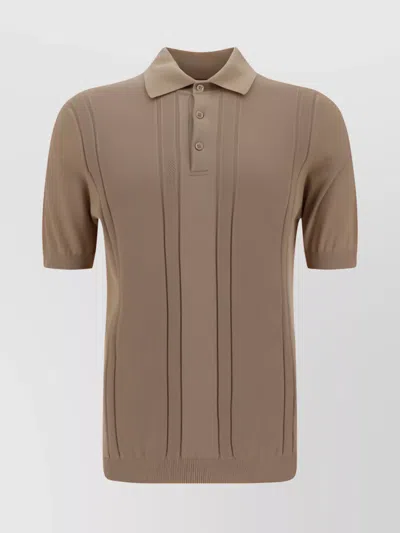 Brunello Cucinelli Cotton Knit Polo Shirt Monochrome Ribbed In Brown