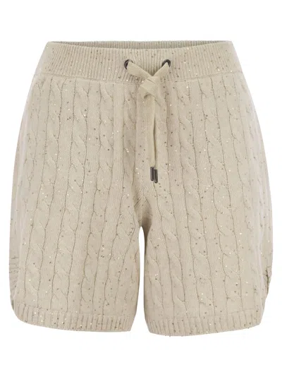 BRUNELLO CUCINELLI BRUNELLO CUCINELLI COTTON KNIT SHORTS WITH SEQUINS