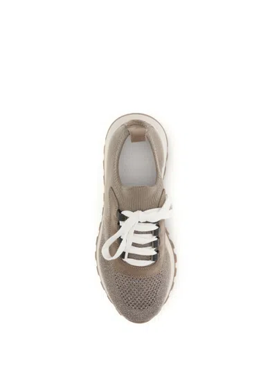 Brunello Cucinelli Cotton Knit Sneaker In Beige