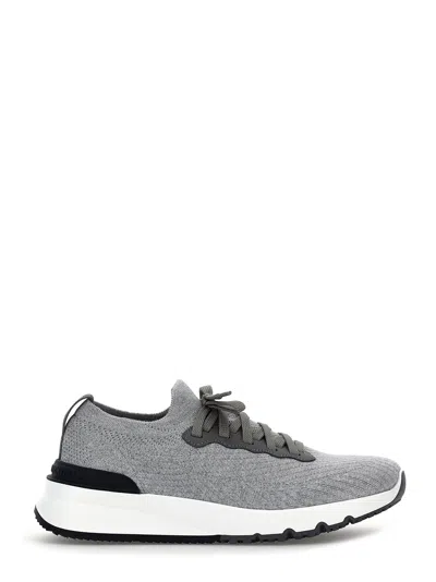 Brunello Cucinelli Cotton Knit Sneaker In Gray