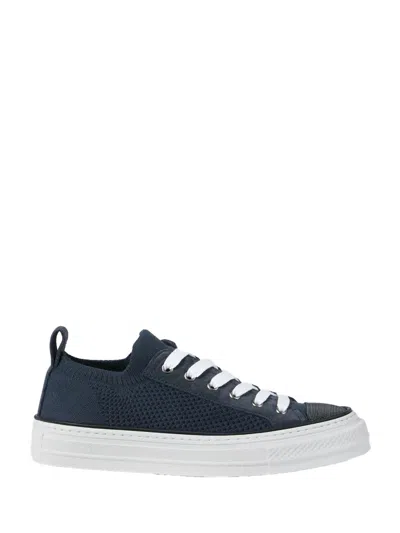 Brunello Cucinelli Cotton Knit Sneakers Blue