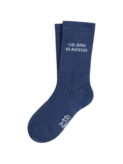 Brunello Cucinelli Kids' Cotton Knit Socks With Intarsia In Blue