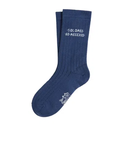 Brunello Cucinelli Cotton Knit Socks With Intarsia In Blue
