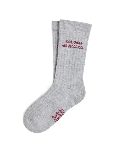 Brunello Cucinelli Kids' Cotton Knit Socks With Intarsia In Gray