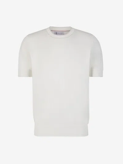 Brunello Cucinelli Cotton Knit T-shirt In Contrast Trim Collar