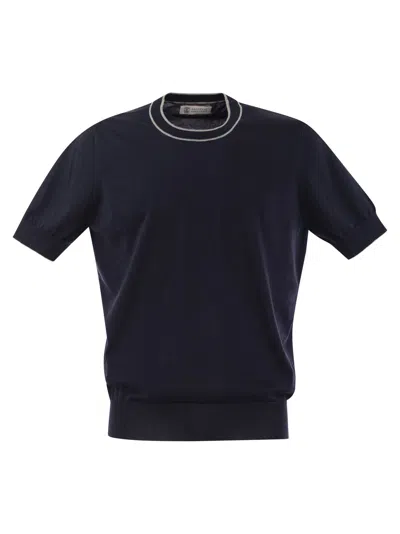 Brunello Cucinelli Cotton Knit T-shirt In Navy