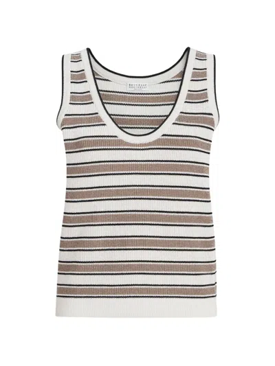 Brunello Cucinelli Cotton Knit Top With Sparkling Stripes In Brown